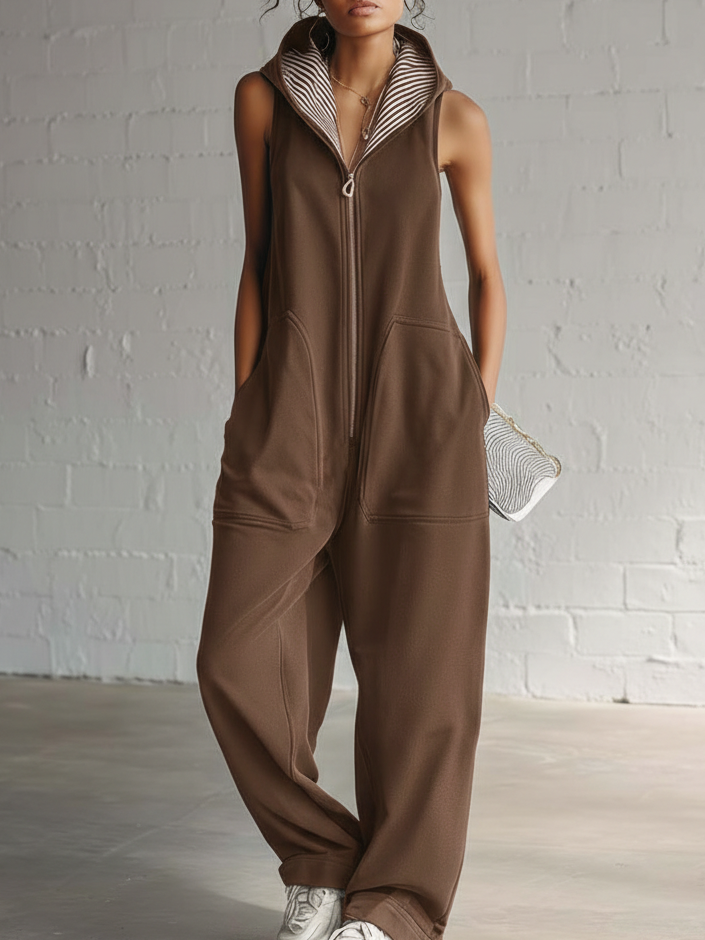 Casual And Cozy Hooded Zip-up Jumpsuit