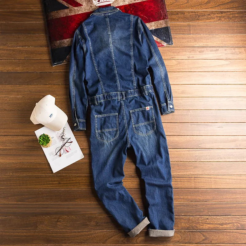 Vintage Blue Denim Set Casual Jumpsuit