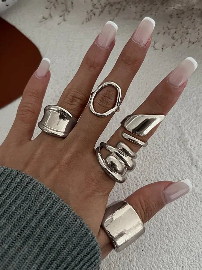 Women's Smooth Irregular Geometric Open Ring Set